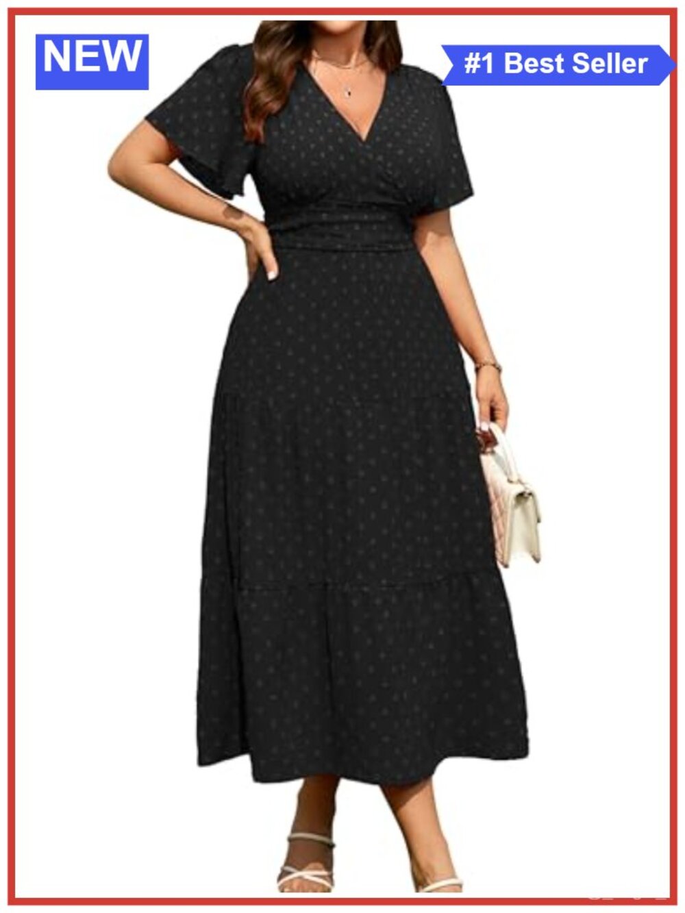 Plus Size Wrap V-Neck Maxi Dress 100% Polyester Wedding Guest Boho